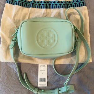 ❤️ NWT Tory Burch Perry Bombe Mini Leather Crossbody Bag MINT Chip Green AUTHNTC